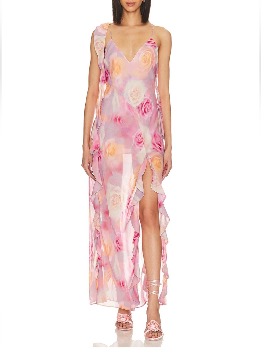 NWT 💐 FOR LOVE & LEMONS
beate maxi dress Floral Pink Ruffle Maxi Dress - Women